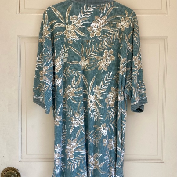 Green and Beige Floral Polo Shirt Button Up Hawaiian Shirt Pre Owned Excellent - Picture 5 of 5